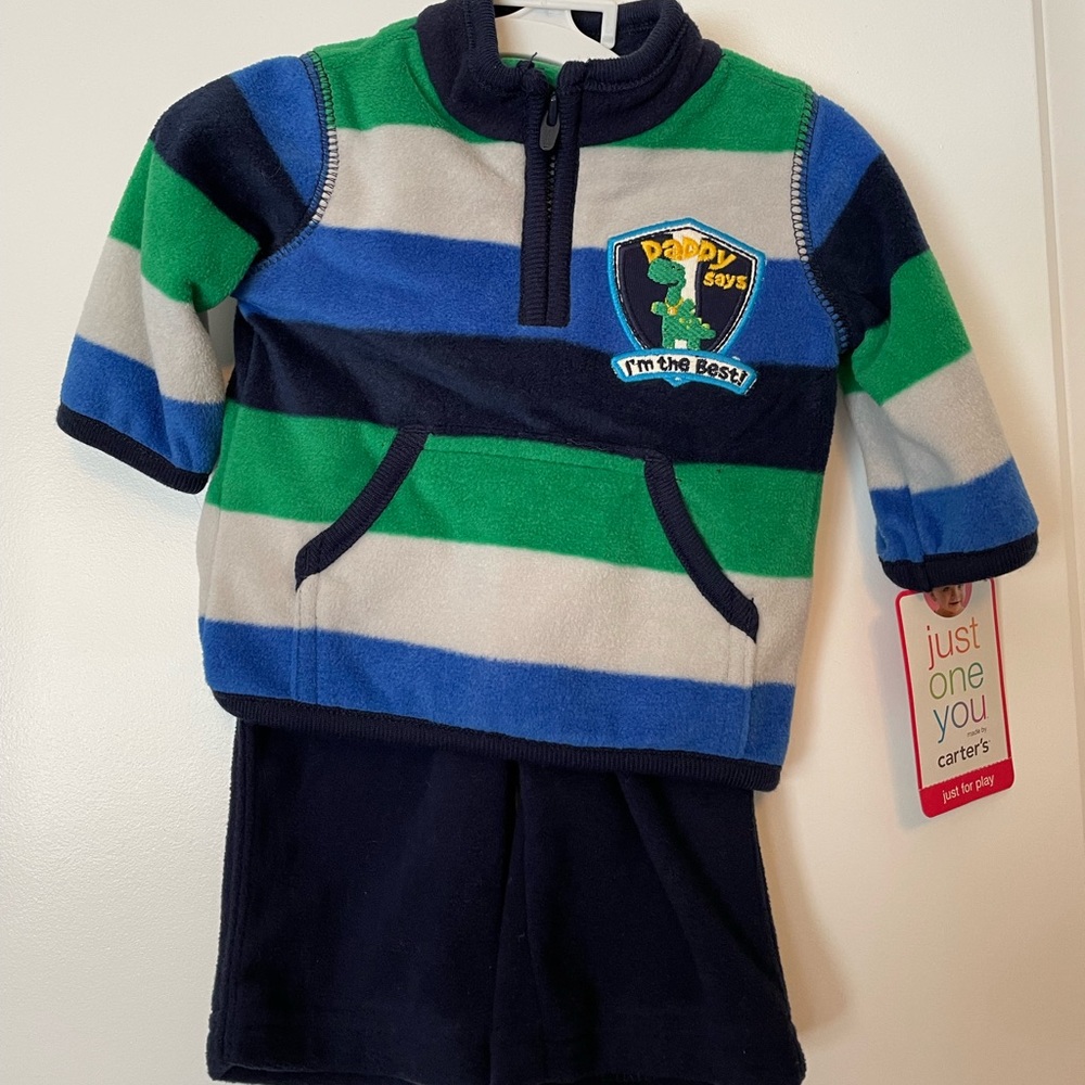 NWT 2PC Fleece navy striped set